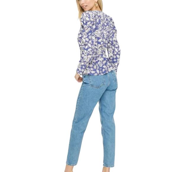 ASTR The Label Periwinkle Floral Puff Sleeve Wrap Tie Blouse Top Sz Small - Picture 3 of 8